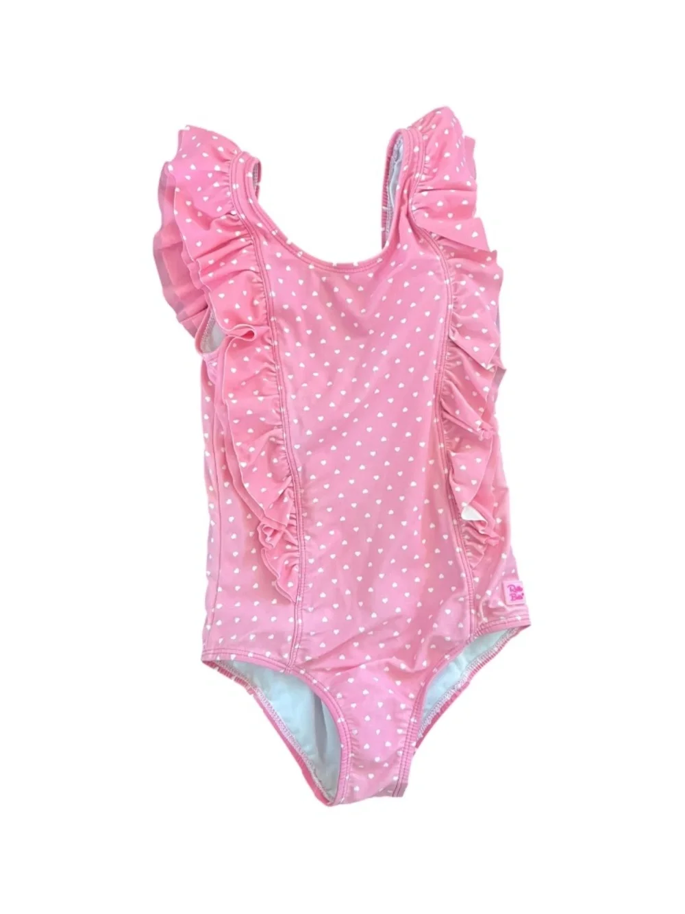 RuffleButts Pink Heart Ruffle One Piece Swimsuit UPF 50 Size 6